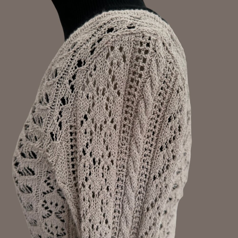 Free People Boho Crochet Tie Open Back S Top Stone Beige Tan Long Sleeves EUC - Picture 7 of 13
